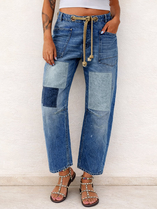 Women's Patchwork Drawstring Jeans gracestitchs