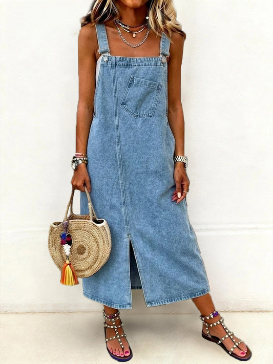 Women's Casual Mid-Length Denim Jumper Dress gracestitchs