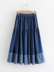 Women's Paneled Elastic Waist Denim Skirt gracestitchs