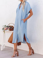 Women's Lightweight Mid-Length Denim-Style Shirt Dress gracestitchs