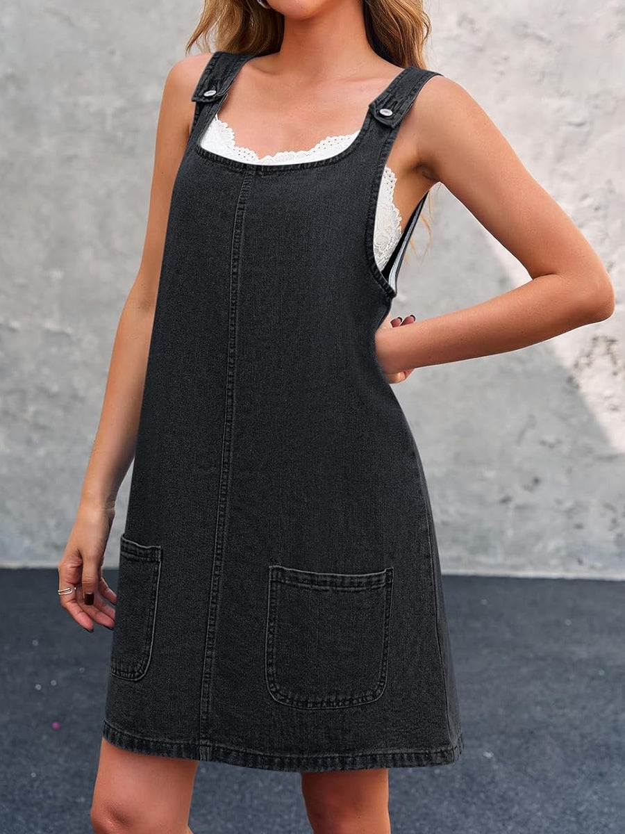 Women's Casual Overall Denim Short Dress gracestitchs