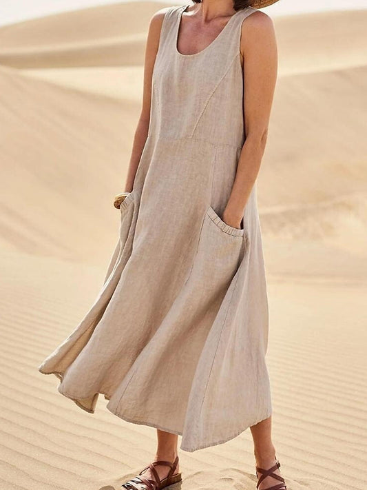 Women's Casual Elegant Sleeveless Cotton Midi Dress gracestitchs