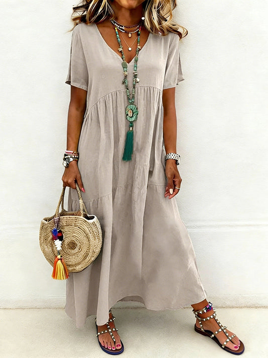 Women's Casual Loose-Fit V-Neck Dress gracestitchs