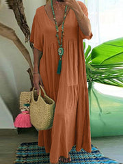 Women's Casual Loose-Fit V-Neck Dress gracestitchs