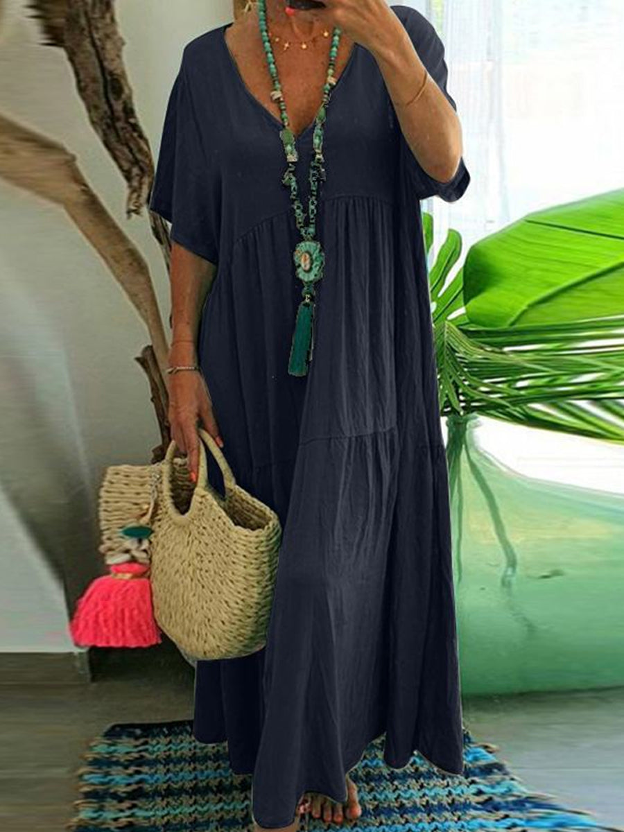 Women's Casual Loose-Fit V-Neck Dress gracestitchs