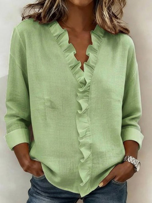 Women's Casual Elegant Ruffle Long-Sleeve Shirt gracestitchs