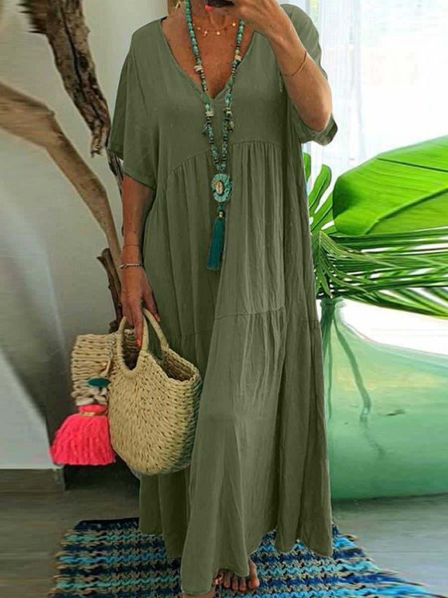 Women's Casual Loose-Fit V-Neck Dress gracestitchs