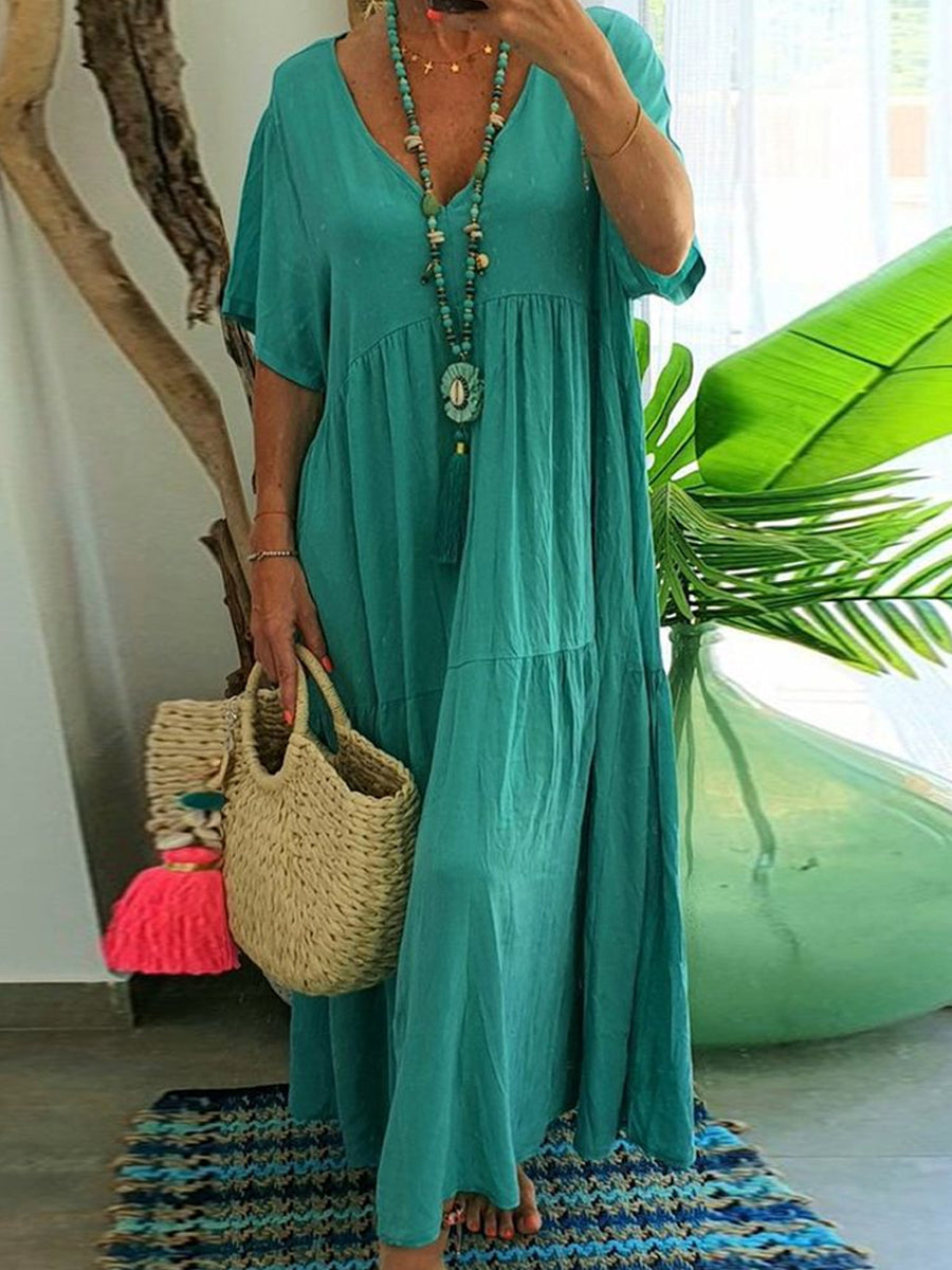 Women's Casual Loose-Fit V-Neck Dress gracestitchs