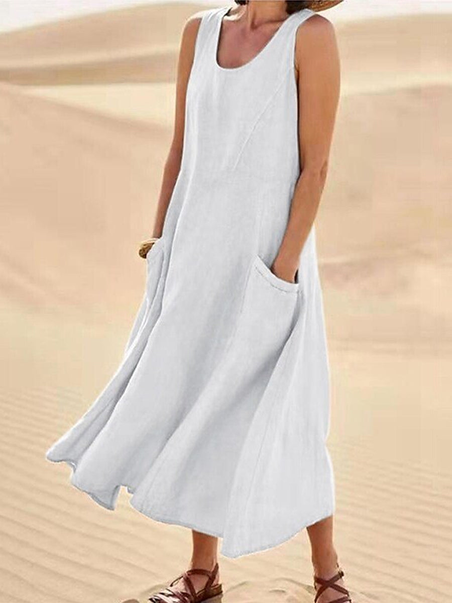 Women's Casual Elegant Sleeveless Cotton Midi Dress gracestitchs