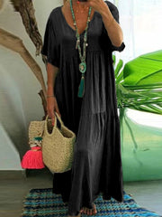 Women's Casual Loose-Fit V-Neck Dress gracestitchs