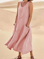 Women's Casual Elegant Sleeveless Cotton Midi Dress gracestitchs
