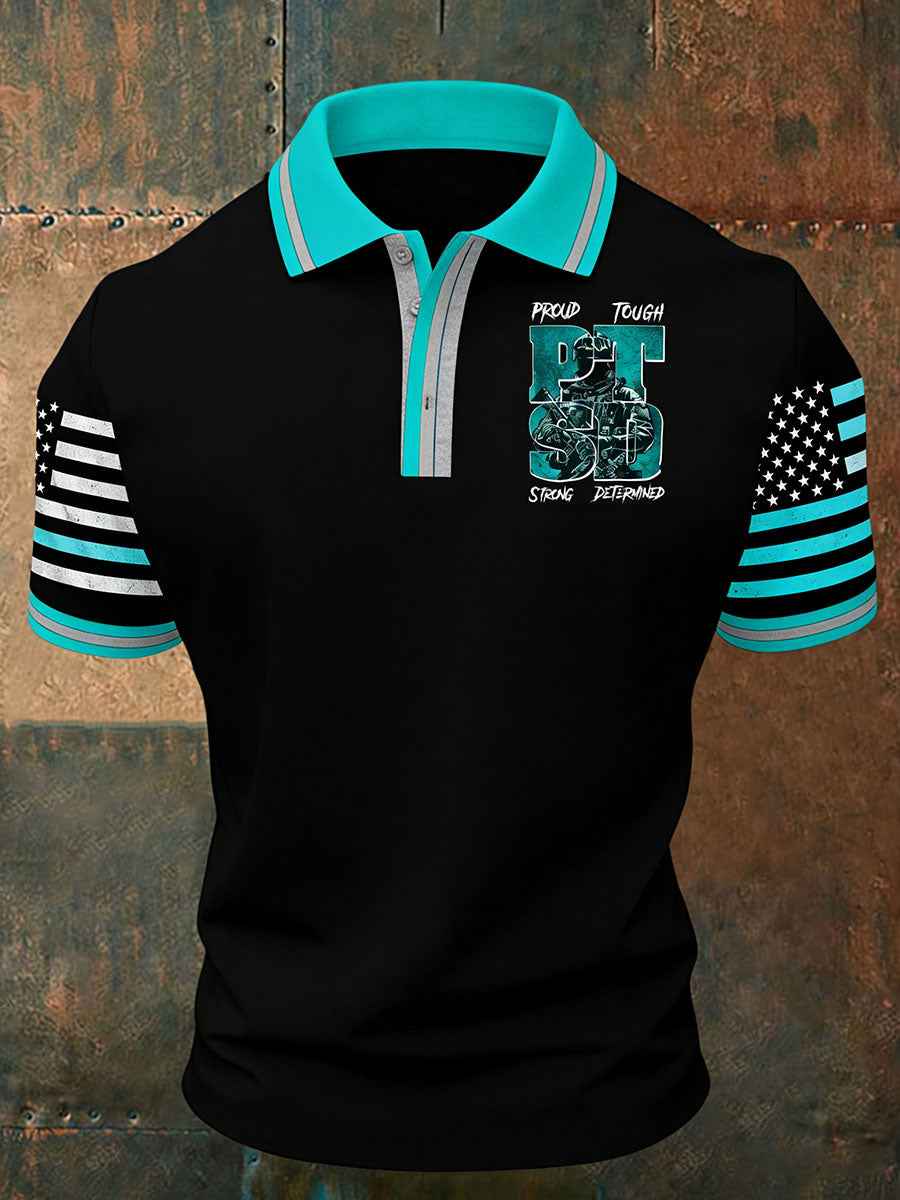 Men's PTSD Awareness Veteran Printed Casual Tops