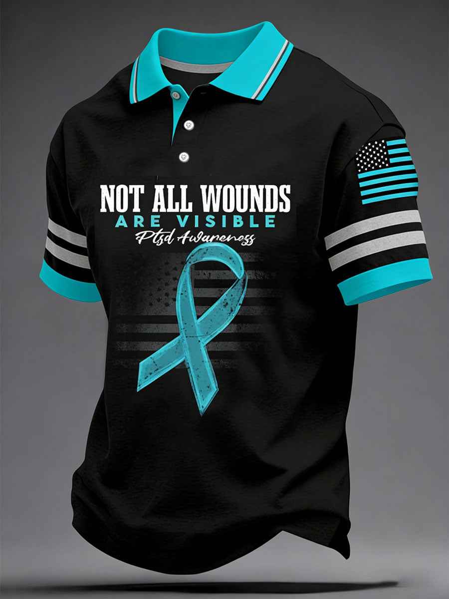 Men's PTSD Awareness Veteran Printed Casual Tops