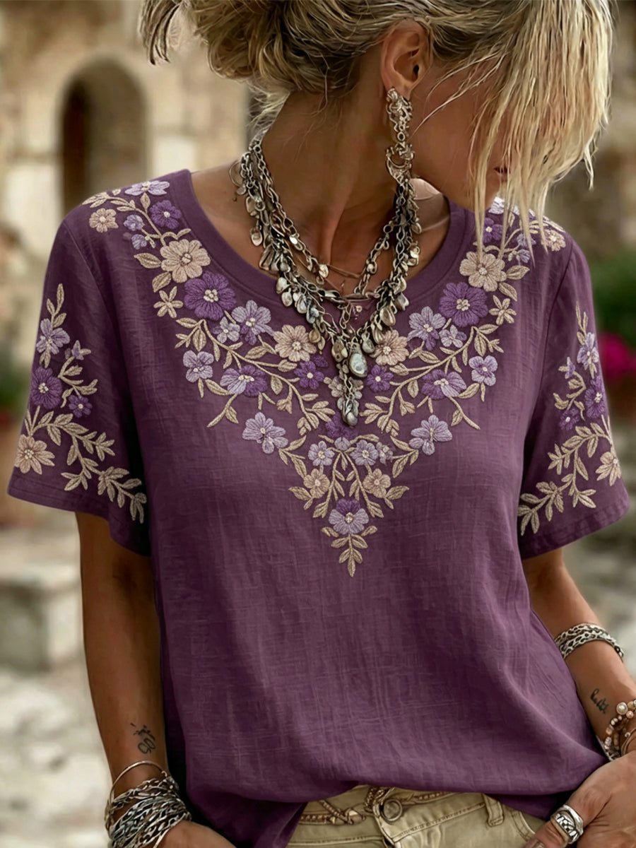 Women's Alzheimer's Awareness Floral Casual Short Sleeves Linen Shirt gracestitchs