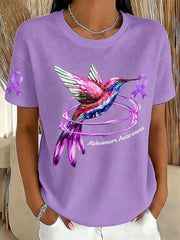Women's Alzheimer's Awareness Purple Ribbon Waffle Fabric Short-sleeved T-shirt gracestitchs