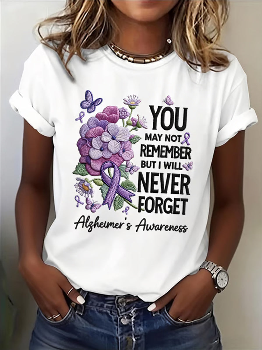Women's Casual Alzheimer's Awareness Purple Flowers Short Sleeve T-Shirt gracestitchs