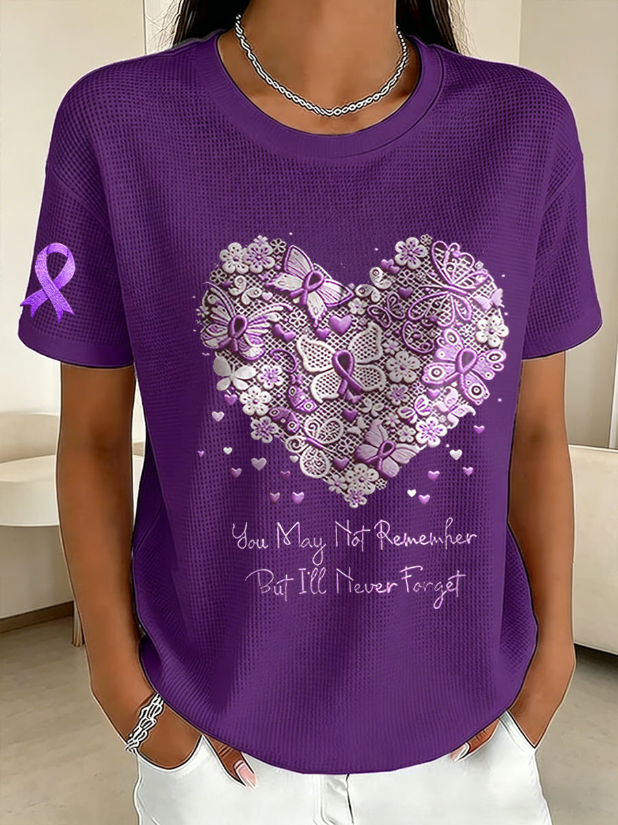 Women's Alzheimer's Awareness Purple Ribbon Waffle Fabric Short-sleeved T-shirt gracestitchs
