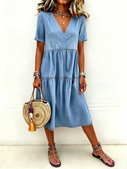 Women's Casual Elegant V-Neck Denim Dress gracestitchs