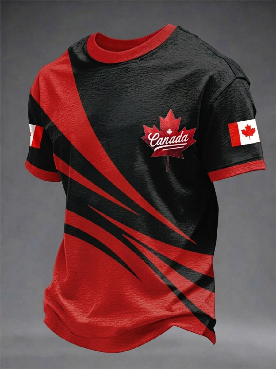 Men's Happy Canada Day Canadian Maple Leaf Print Casual Tee gracestitchs