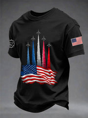 Men's Independence Day American Flag Jet Planes Print Casual Tee gracestitchs
