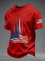 Men's Independence Day American Flag Jet Planes Print Casual Tee gracestitchs