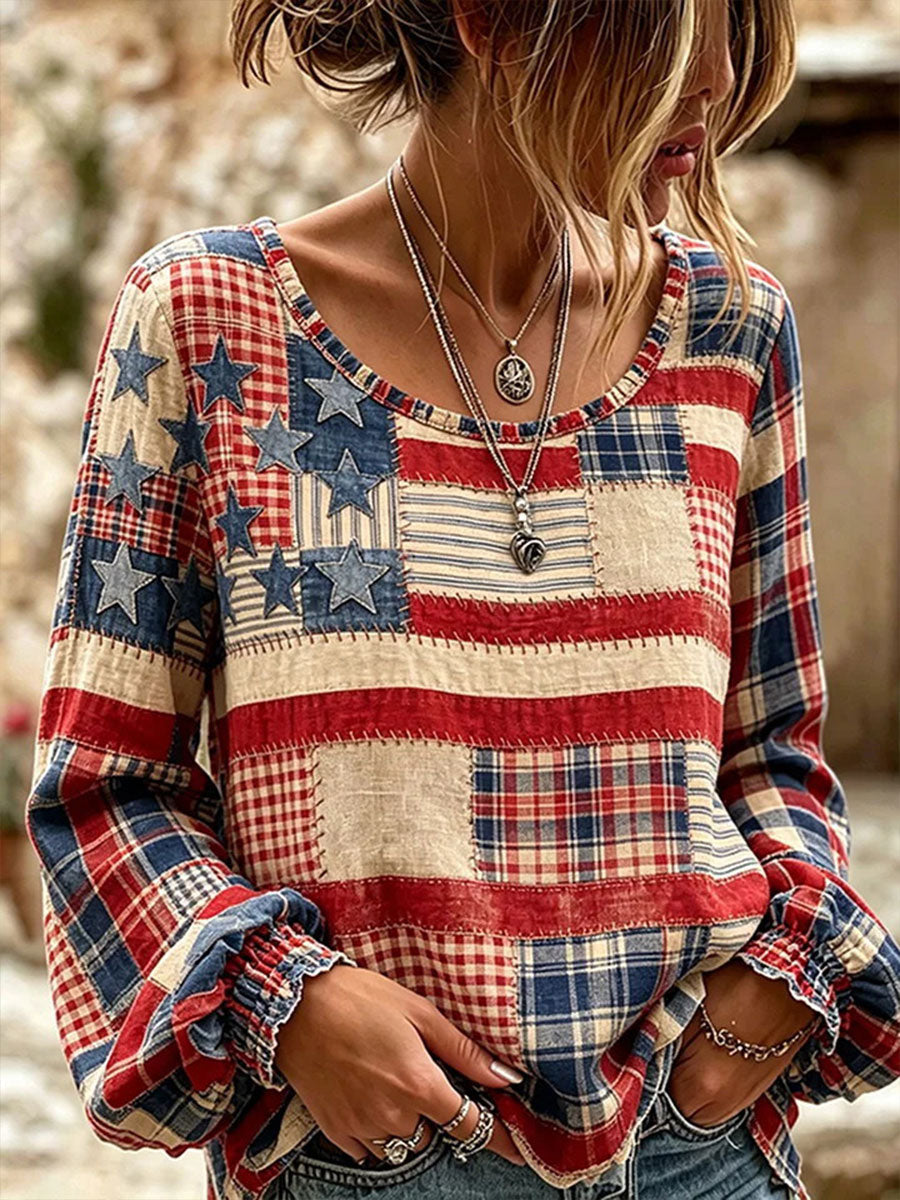 Women's American Flag Print Casual T-shirt gracestitchs