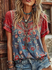 Women's American Flag Floral Print Casual T-shirt gracestitchs