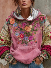Women's Breast Cancer Awareness Floral Art Hooded Sweatshirt gracestitchs