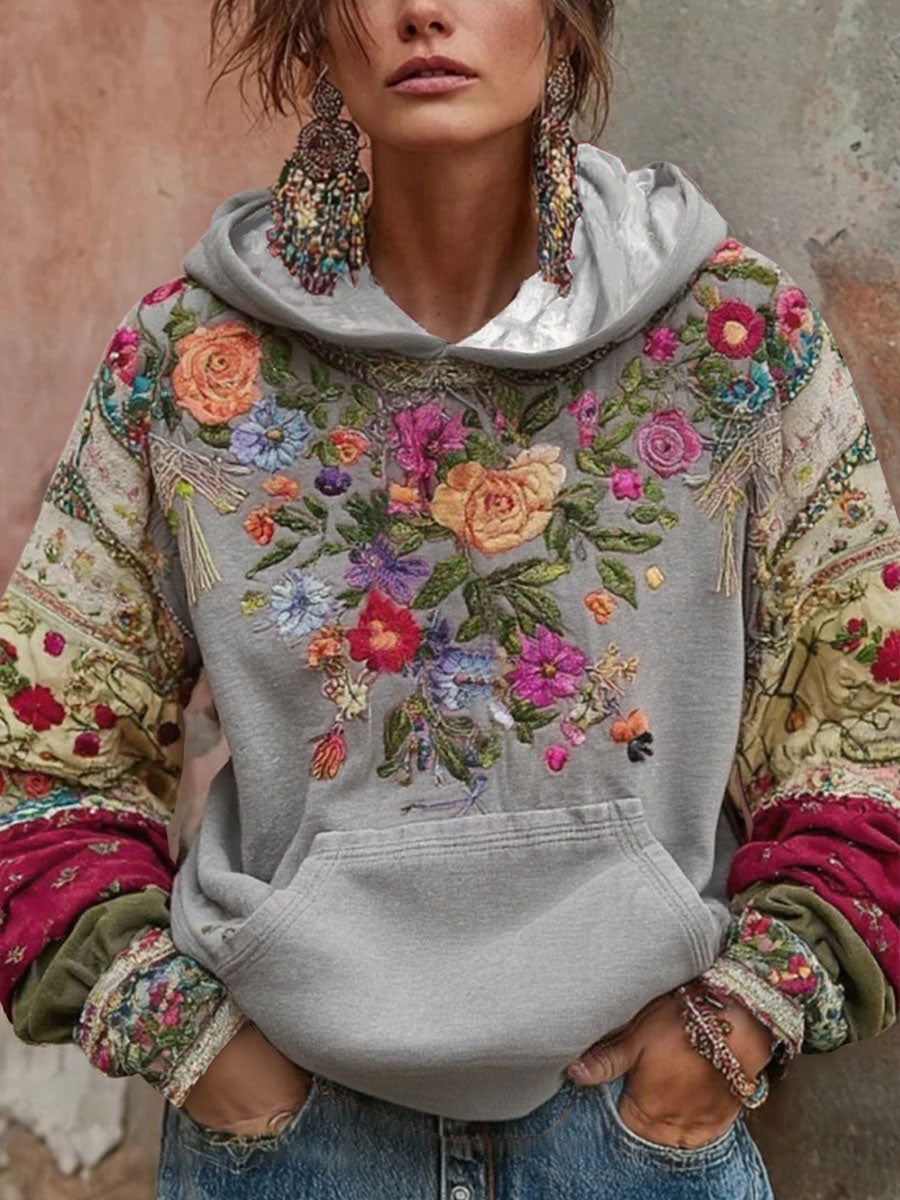 Women's Breast Cancer Awareness Floral Art Hooded Sweatshirt gracestitchs