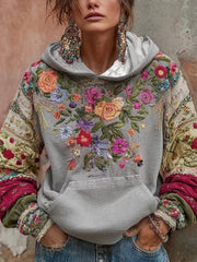 Women's Breast Cancer Awareness Floral Art Hooded Sweatshirt gracestitchs