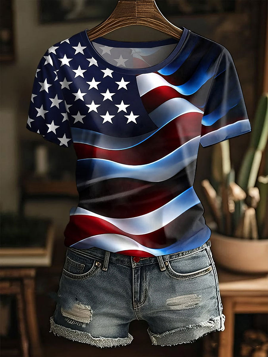 Women's Independence Day Flag Print T-Shirts gracestitchs
