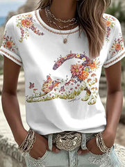 Women's Floral Cats Print Casual Tee