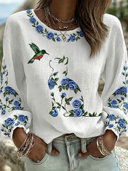 Women's Cat Floral Print Casual T-shirt