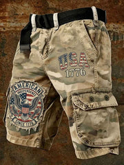 Men's USA 1776 Camouflage Print Casual Cargo Shorts