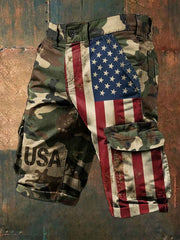 Men's USA Flag Camouflage Print Casual Cargo Shorts