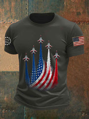 Men's Independence Day American Flag Jet Planes Print Casual Tee