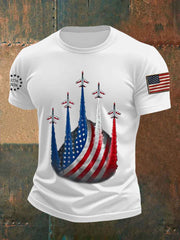 Men's Independence Day American Flag Jet Planes Print Casual Tee