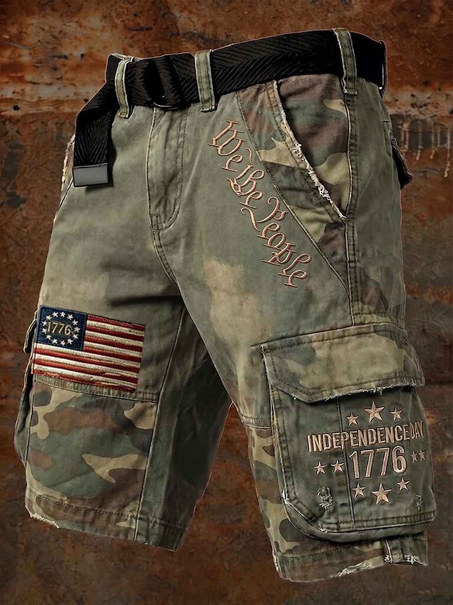 Men's Independence Day Retro American Flag Camouflage Art Print Casual Shorts