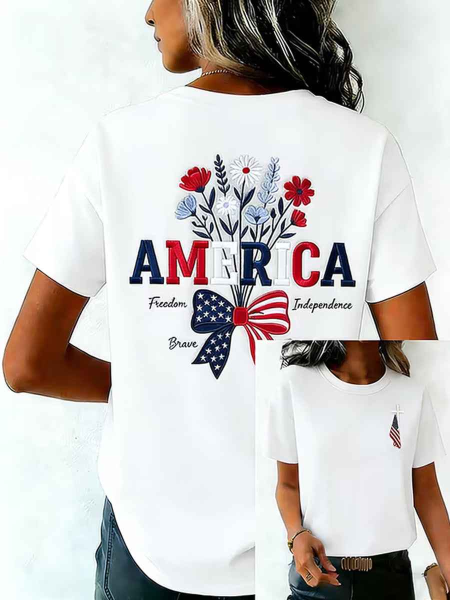 Women's Independence Day USA Flag Print Tee