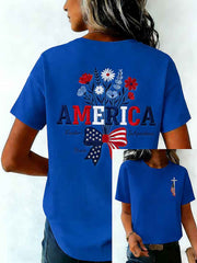 Women's Independence Day USA Flag Print Tee