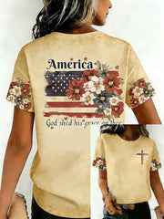 Women's Independence Day USA Flag Print Tee