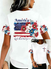 Women's Independence Day USA Flag Print Tee