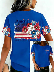 Women's Independence Day USA Flag Print Tee