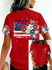 Women's Independence Day USA Flag Print Tee