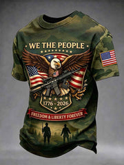 Men's Vintage Independence Day Flag Printed Short Sleeve T-shirt