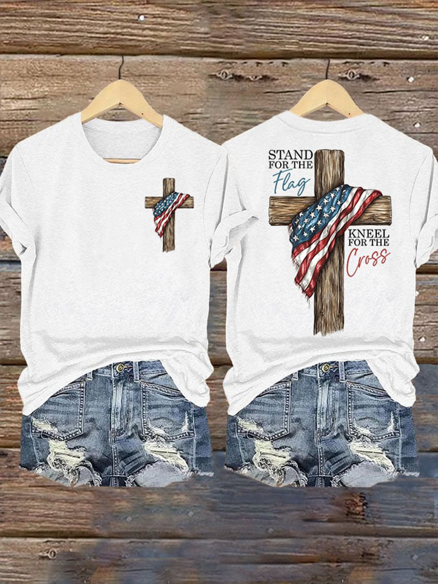 Women's Stand For The Flag Kneel For The Cross Short Sleeve T-Shirt gracestitchs