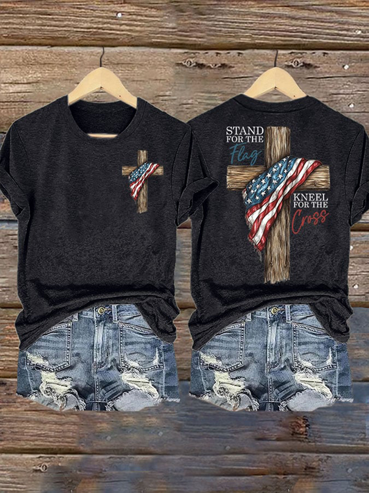Women's Stand For The Flag Kneel For The Cross Short Sleeve T-Shirt gracestitchs
