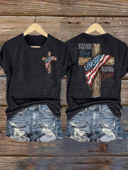 Women's Stand For The Flag Kneel For The Cross Short Sleeve T-Shirt gracestitchs