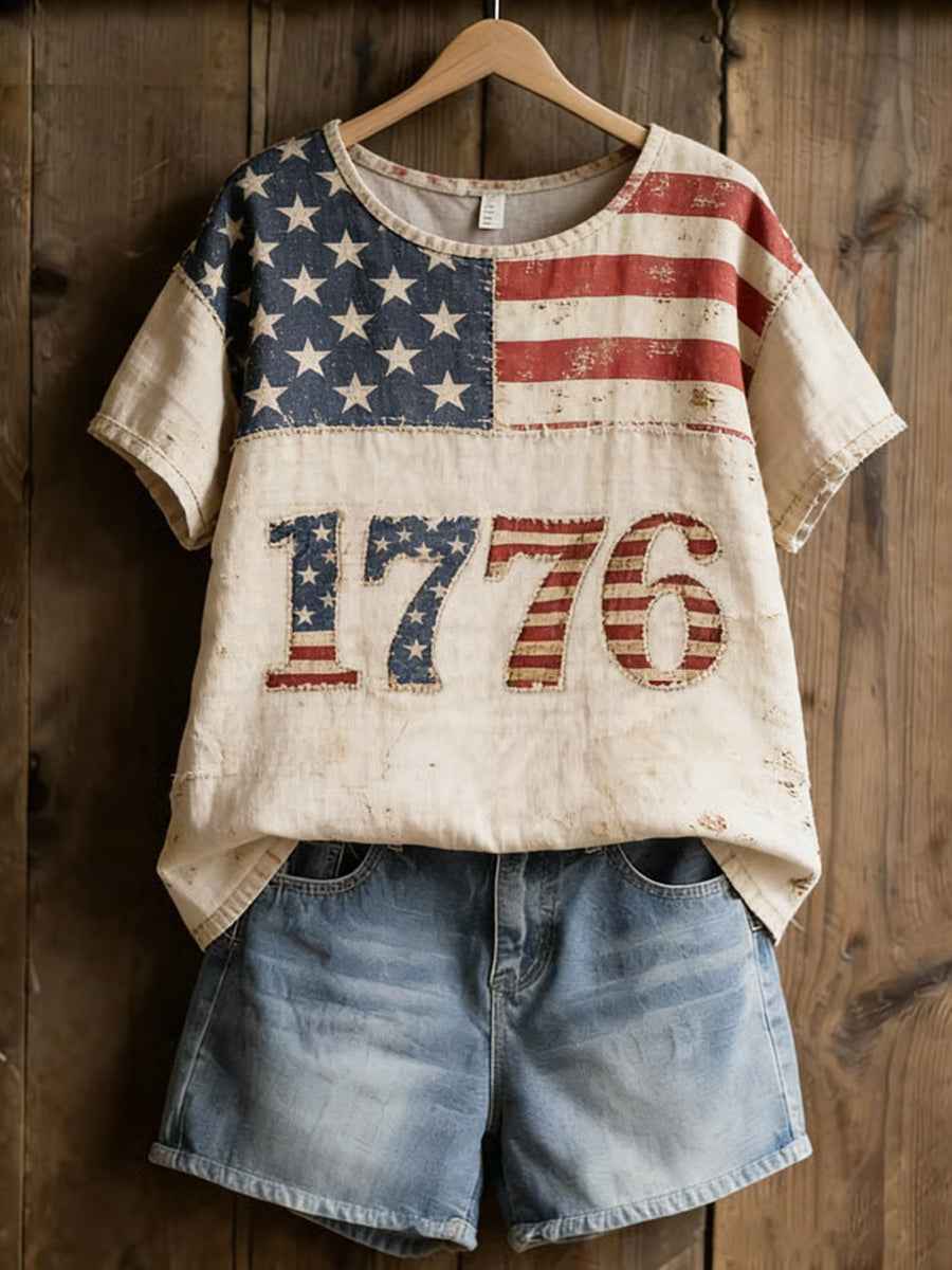 Women's America Floral Print Casual T-Shirt