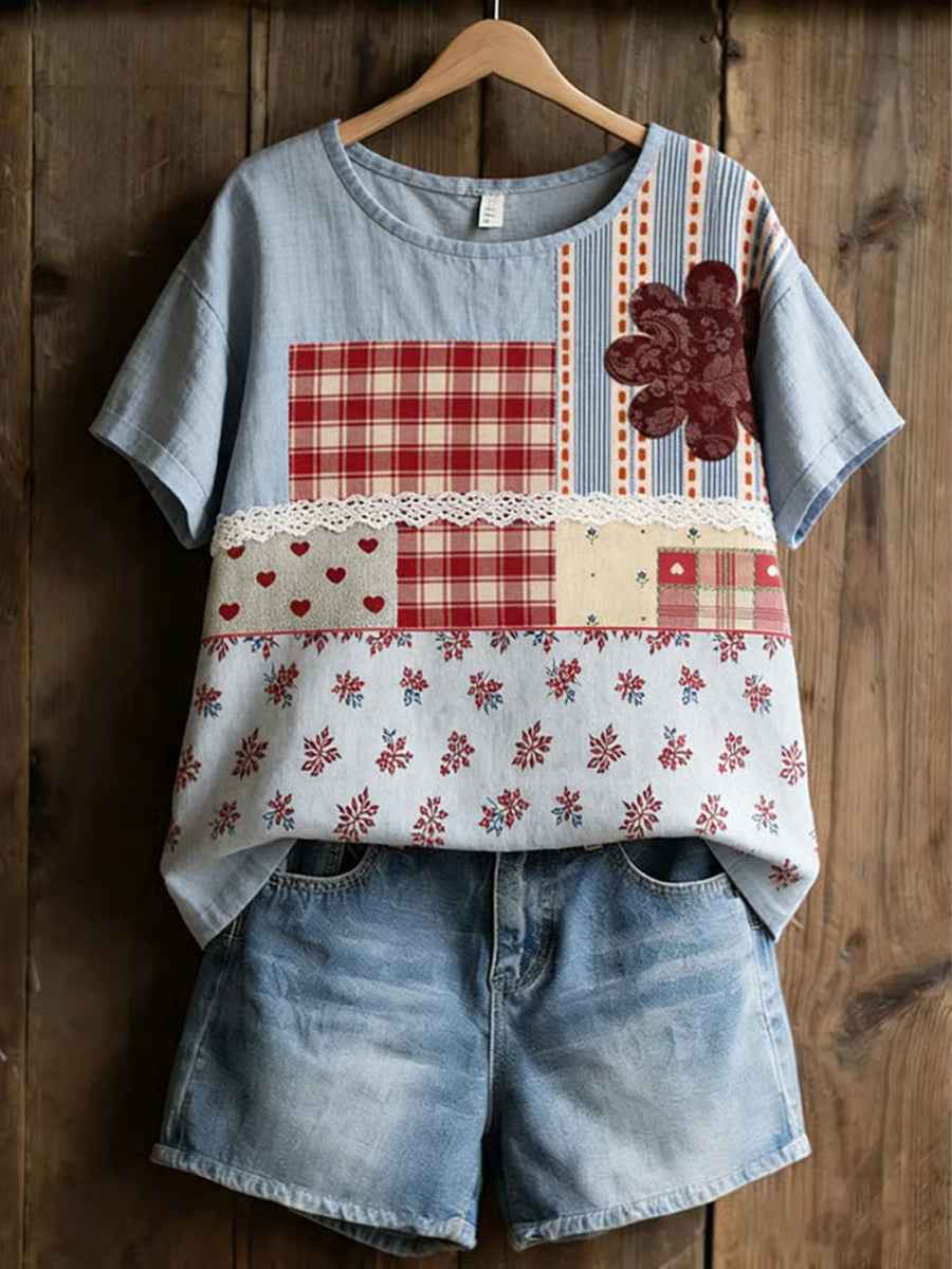 Women's America Floral Print Casual T-Shirt